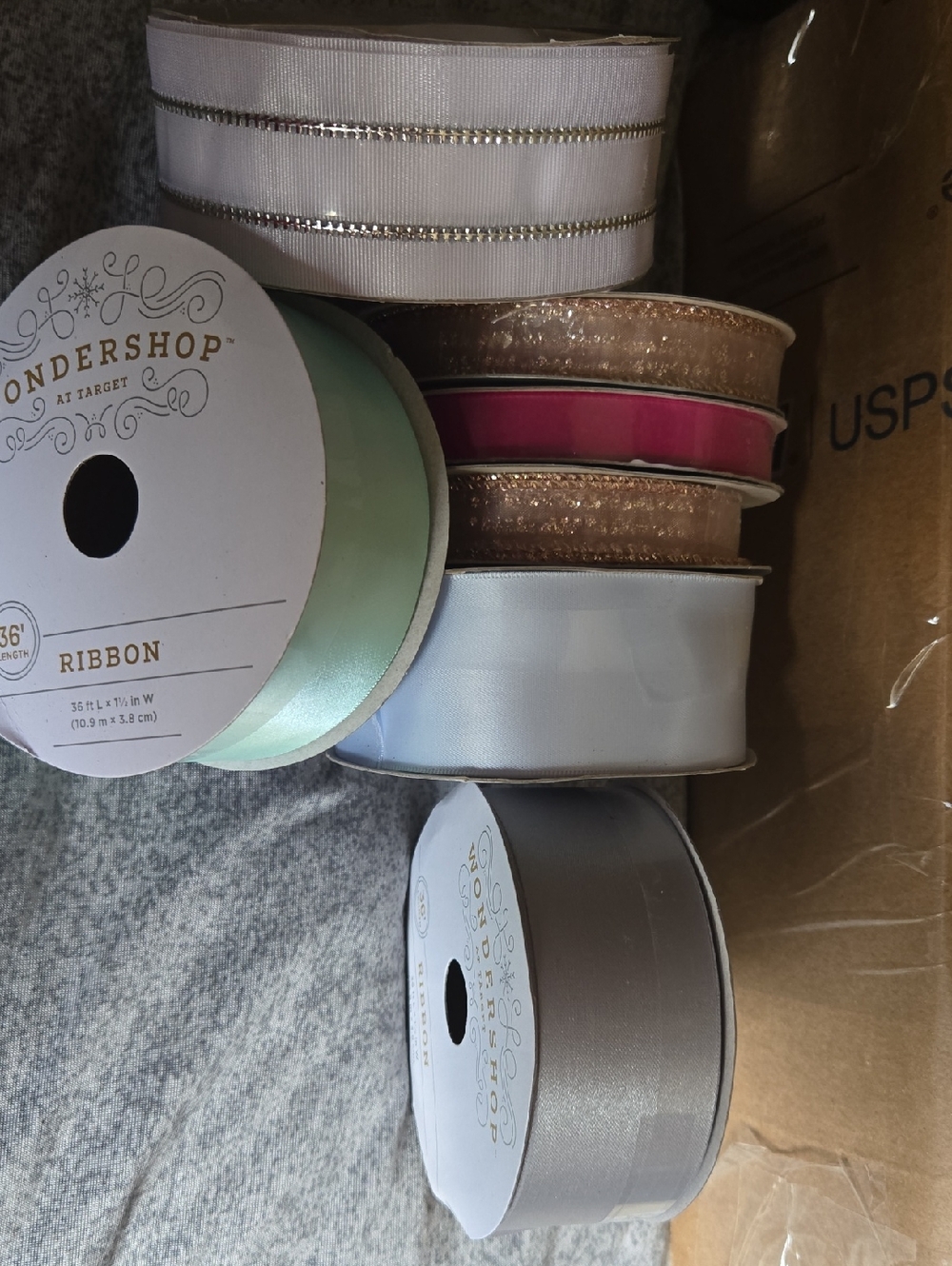 Wondershop Ribbon Set - Mint, White, Pink, Rose Gold, Silver 7 Spools